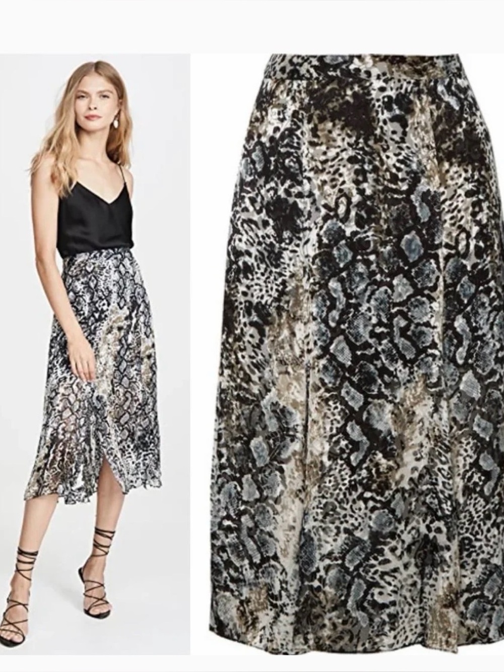 Alice + Olivia Printed Midi Skirt in Black, Gray & Cream